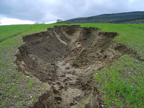 Threats to healthy soil - Soil erosion in agricultural field Threats to healthy soil - Soil erosion in agricultural field